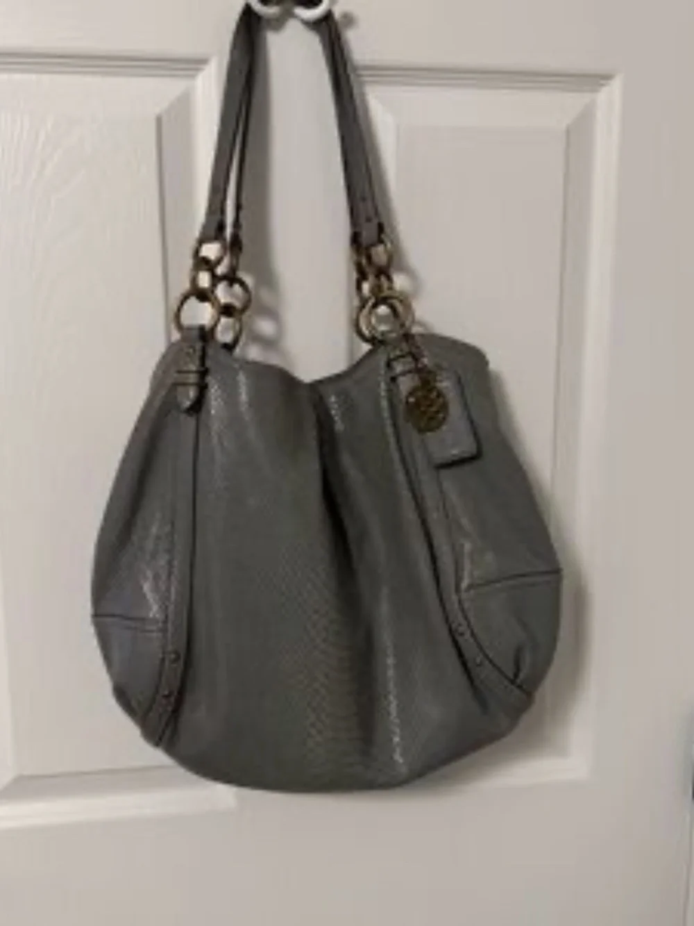Coach 16334 Metallic Gray Silver Leather Shoulder Bag Tote